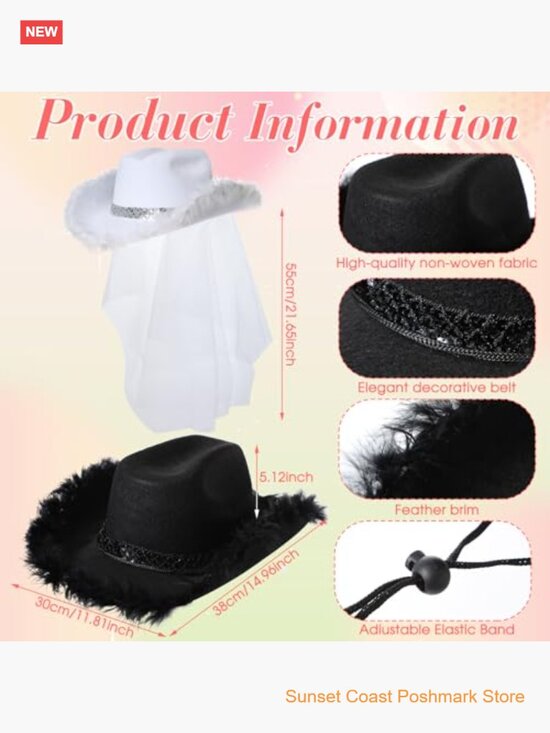 12 Pcs Women Cowboy Hats Bachelorette Wedding Party Costume Accessories main image 6